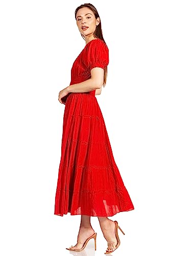 Image of Sakkas Cotton Crepe Smocked Peasant Gypsy Boho Renaissance Mid Length Dress