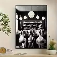 BMGKYAGL 2D Flat Vintage Black & White Canvas Poster Abstract Women Enjoy Cocktails Prints for Kitchens,Decor(50x70cm/Frameless)