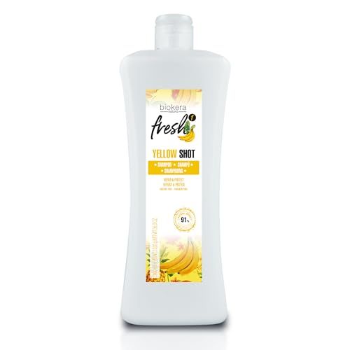 SALERM - Champú Reparador Yellow Shot - Biokera Fresh - 1000 ml - Repara y Protege - para un Cabello con Brillo y sin Encrespamiento - Champú sin Sulfatos ni Parabenos