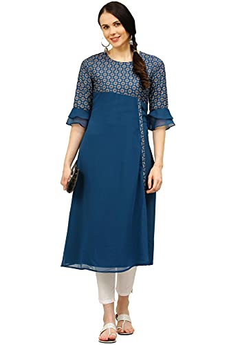 Image of Crepe Regular Kurta (Women Teal 4XL)