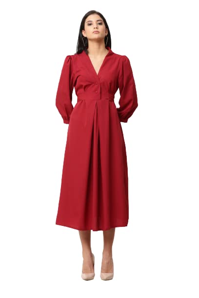 ForEve by Dira Women's Knee Length Short Cotton Blend Dress for Parties