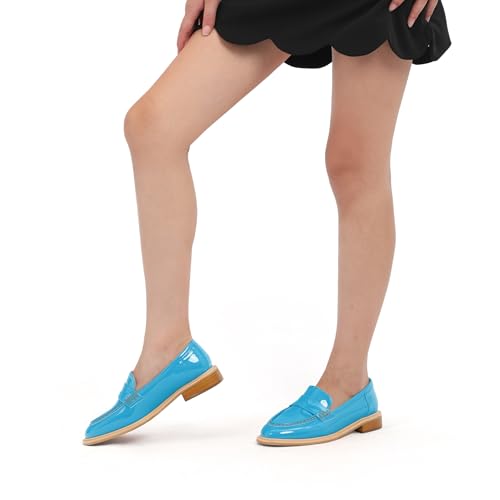 Image of JUSTDANNI Loafers for Women Slip On Shoes with Round Toe 1.2-Inch Low Chunky Block Heel Patent Comfortable Casual Dress Pump Shoes for Wedding Party Work Shopping Dating