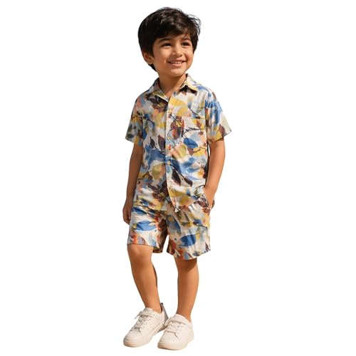 Image of superminis Boys Coordinated Set With Printed Rayon /Cotton Shirt and Shorts