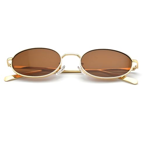 Image of Retro Oval Sunglasses for Women Men Trendy Gold Sun Glasses Vintage Metal Frame Shades