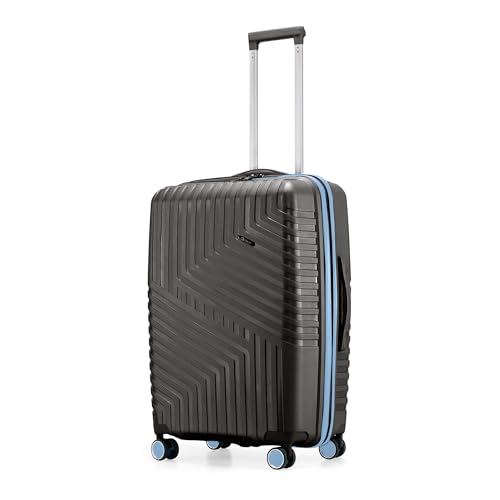Image of Core Cabin Suitcase 55cm 20 inch Polypropylene Hard Trolley Bag, 8 Spinner Wheels, Recessed Number Lock, Lightweight Carry-On Luggage for Men & Women Midnight Black /Arctic Blue