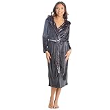 Style It Up Ladies Womens Plush Velour Contast Robe Luxury Cozy Warm Hooded Comfortable Dressing Gown (CHARCOAL, M)
