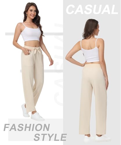 YuKaiChen Womens Pants Baggy Wide Leg Casual Elastic Waisted with Pockets2