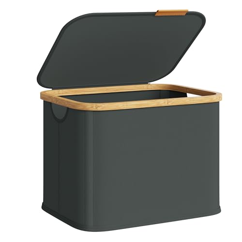 SONGMICS Laundry Hamper with Lid, Space-Saving Laundry Basket, Oxford Fabric, Foldable, Bamboo Frame, for Bedroom, Living Room, 10.6 Gal. (40 L), 42 x 32 x 30 cm, Slate Gray LCB516GN01