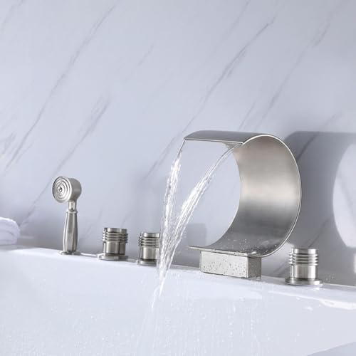 Robinet de bain cascade en or brossé au design col de cygne élégant pour baignoire sur pont