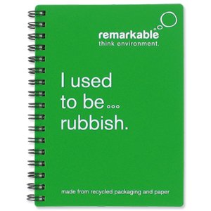 Remarkable A6 Recycled Packaging Plain Wirebound Notepad - Green (Pack ...