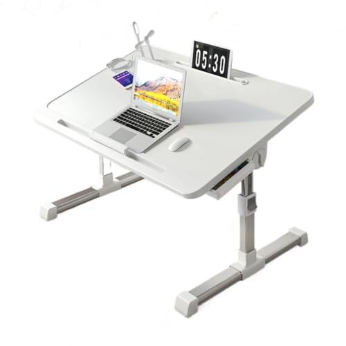 Scifimp折りたたみ式サイドテーブル ベッド用デスク ノートパソコン対応 高さ調整脚 引き出し収納 USB充電ポート搭載 大型ワイド設計 ミニマリスト家具 学習机 省スペース 寝室 窓辺 寮 一人暮らし 学生向け 在宅ワーク用 作業台 (具体的な製品寸法については寸法図をご参照ください) (ホワイト) [並行輸入品]