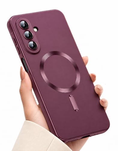 Image of MagPro Metallic Finish Case for Samsung Galaxy A57 5G | MagSafe Compatible Magnetic Cover, Matte Luxury Metallic Luster, Shockproof TPU, Camera Lens Guard, Wireless Charging Compatible | Red