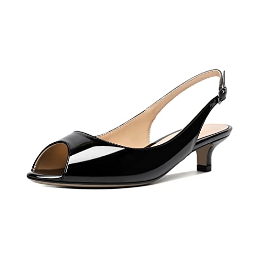 Zamikoo Slingback Heels For Women Low Heel Sandals 1.5 Inch Inch Kitten Heel Pumps Peep Toe Dress Shoes For Party Prom Dress Work Casual Us Size 6 Black #TOP23