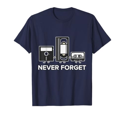 Never Forget T Shirt Funny Floppy Disk VHS Tape 90s 80s Tee T-Shirt