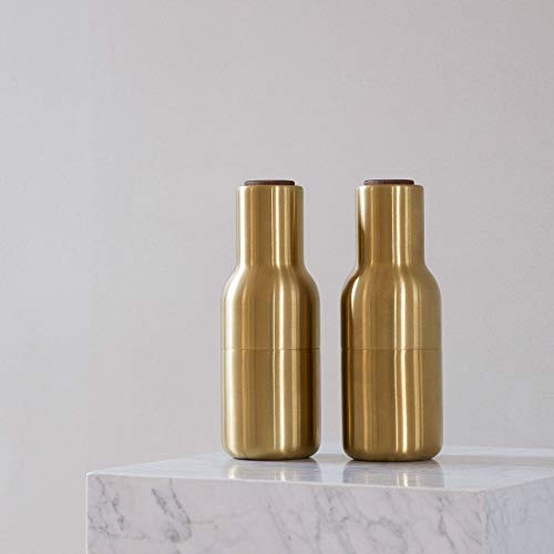 Salt And Pepper Grinder Set Of 2, Pepper Mill & Salt Mill, Brushed Brass Base With Walnut Top #TOP4