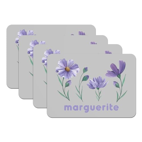 Set de table caoutchouc gris lavable avec motif marguerite fleur violette - 2