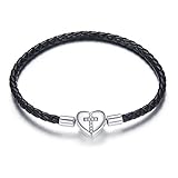 LLSHQ Joyería de Plata de Ley, Pulsera de Cruz Negra de Plata, Pulseras de Cadena de Cuero básicas de Plata 925 para Mujer, Regalo de joyería de Compromiso