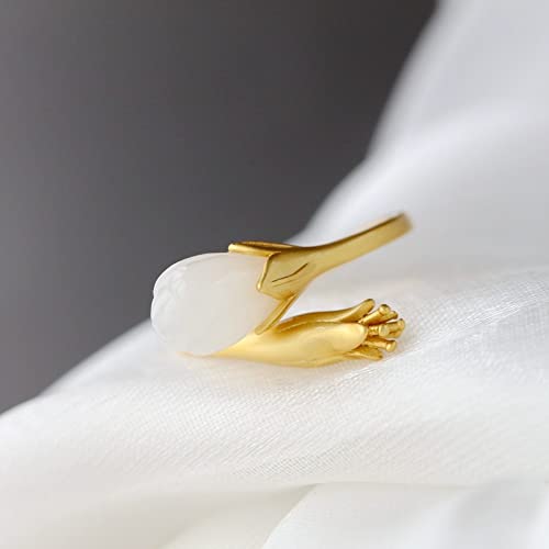 Bague ajustable femme jade blanc naturel vintage anneau ouvert