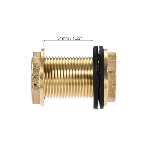 Recogwood G3/4 Male Bulkhead Fitting, Tube Adaptor Connector Hose Fitting with 2 Silicone Gaskets for Water Tanks Brass, Gold Tone - Image 4