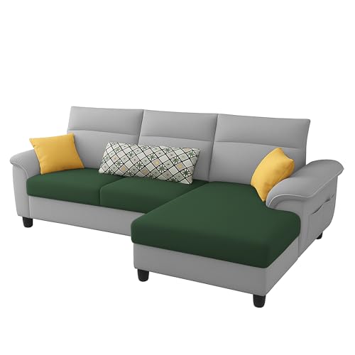 Image of Casaliving Seams RHS 4 Seater L Shape Sofa for Living Room (Green Grey Fabric) Premium Fabric Sofa