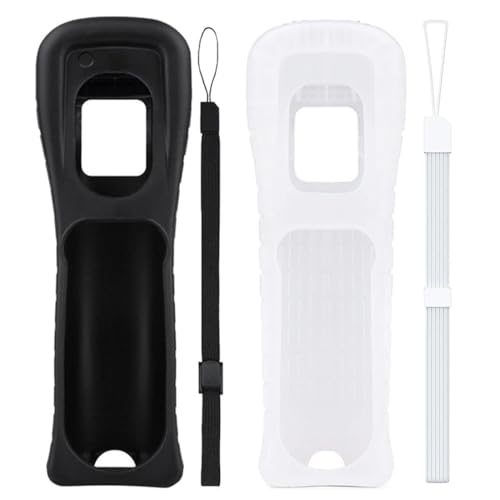 WUSJCOF 2 PCS Silicone Protective Case with Wrist Strap for Wii Remote (Black)