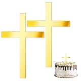 2 Stück Kreuz Tortendeko Taufe, Acryl Goldenes Kuchen Deko Taufe, Kreuz Für Cake Topper, Cross Caketopper Dekoration für Hochzeit Geburtstag Party Tauftorte
