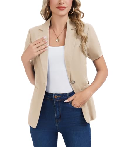 Women's Casual Blazer Suit Jacket with Single Welted Pockets *Apricot,S*