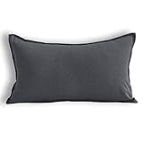 Jeanerlor Natural Cotton Linen Square Decorative Throw Pillow Case Dark Grey Cushion Cover with Twin Needles Stitch on Edge for Lumbar, 12'x20'(30 x 50cm), Dark Grey