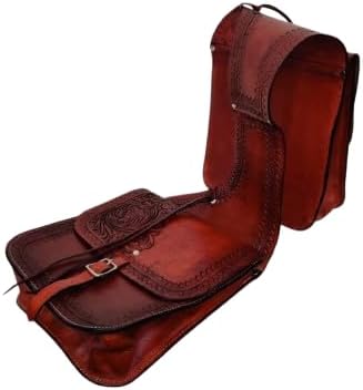 Horse Saddle Bag Cowhide Genuine Leather Western Equestrian Trail Tooling Carving Horse Saddle Bag Tooled Carved Pack Equipment Horse Saddle Bags Size: 10” L x 10” W x 3 ½” D inches, CRVD127