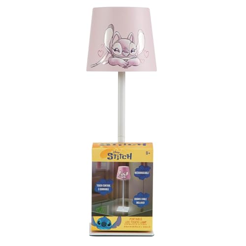 Disney Lilo and Stitch Angel Kids Touch Night Light Lamp, Rechargeable Battery Operated Bedroom Table Lamp with Touch On/Off, Portable LED Desk Light with Charging Cord for Nursery & Children’s Room