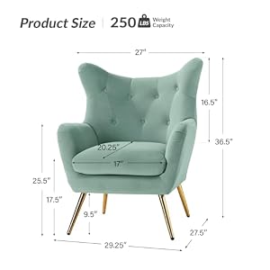 HULALA HOME Velvet Accent Chair, Modern Wingback Arm Chair with Metal Gold Legs, Velvet Tufted Upholstered Single Sofa Chair for Living Room Bedroom, Dining Room Accent Club Guest Chair (SAGE) HULALA HOME Velvet Accent Chair Modern Wingback Arm Chair with Metal Gold Legs Velvet Tufted Upholstered Single Sofa Chair for Living Room Bedroom Dining Room Accent Club Guest Chair SAGE