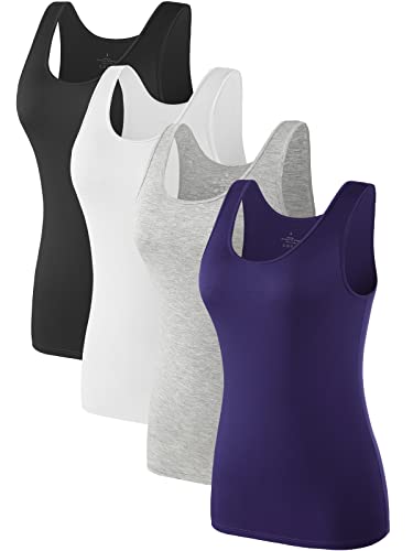 Image of Air Curvey 4 Pack Tank Top for Women Basic Undershirt Tanks Sleeveless Casual Shirts Soft Seamless Layering Tops