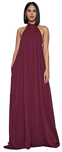 CHARTOU Damen Elegant Loose Fit Chiffon Neckholder Rückenfrei Weites Bein Jumpsuit - Rot - Mittel