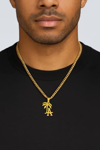 18K Gold Plated Stainless Steel Los Angeles Inspired Palm Tree Pendant Necklace LA City Accessory Durable Material Minimalist Everyday Wear Trendy Unisex Design Gift Idea4