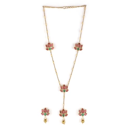 Rubans 22K Gold-Plated Lotus Motif Ruby and Emerald Studded Jewellery Set For Women (B0D6G8MXVJ) Amazon Price History, Amazon Price Tracker