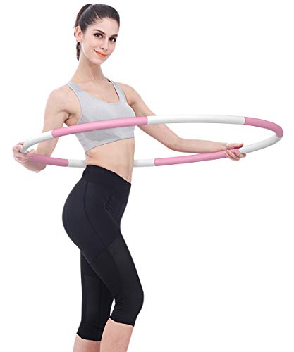 LYOU Hula Hoop for Adults, Weighted Fitness Hula Hoop for Exercise & Weight Loss & Burn Fat, Hula Hoop Exercise Hoola Hoop in Detachable Design for Easy Installation and Disassembly in Pink White