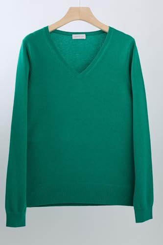 Image of JENNIE LIU Women's 100% Pure Cashmere Long Sleeve Pullover V Neck Sweater