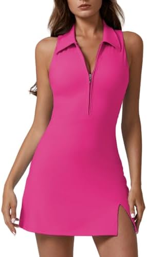 QINSEN Womens Zip Front Tennis Dress Polo Collar Racer Back Worko...
