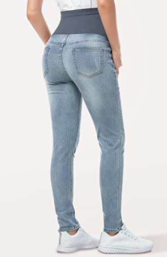 Pacbreeze Women's Maternity Jeans Over The Belly Slim Stretchy High Waist Denim Skinny Pants With Pockets (Light Blue, Medium) #TOP5