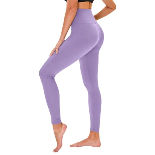 TNNZEET Mallas Deporte Mujer de Cintura Alta, Opacos,Leggins Mujer Vestir para Yoga Fitness Pilates Training(Violeta Claro,XXL)