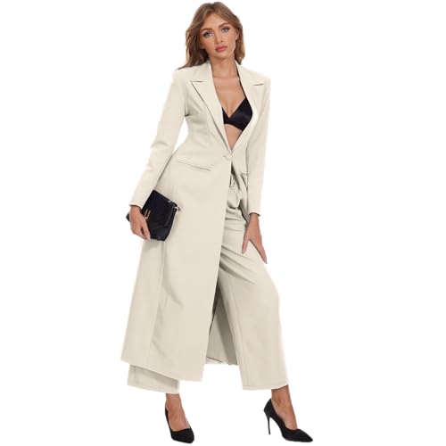 Women's Long Suit 2 Piece Blazer Jacket Pants Slim Fit 1 Button High Street Luxury Womens Clothing Pant Sets