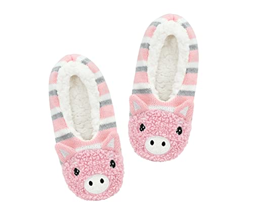 Panda Bros Womens Cozy&Warm Animal Slipper Socks With Grippers-House Socks(Knit Pink Pig, 5-7.5) #TOP16