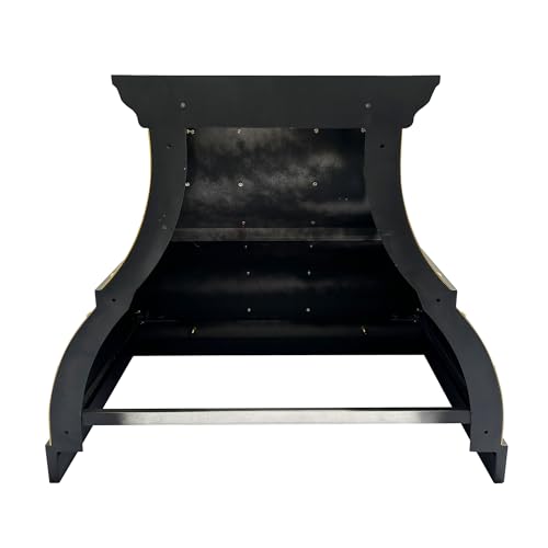 Image of SINDA Black Stainless Steel Range Hood with 4-Speed Vent Hood Insert Handmade Metal Kitchen Fan with Pot Rail LED Light 30 inchW x21 inchD x27 inchH Wall Mount