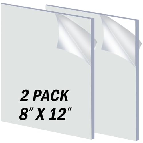 Image of Clear Acrylic Sheet 8 inch x 12 inch x 1 /4 inch Thick 2 Pack, 6mm Cast Plexiglass Sheets Ideal for Sign Size, Craft Projects, Display Cases, Cover, Box, 8x12 Plexi Glass Panel Cut with Laser, Power Saw or Drill