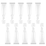 JIAKAI 10ml Mini Clear Refillable Empty Tubes Lip Gloss Balm Container，Soft Tubes Makeup Box，Shampoo Samples Empty Tubes with Screw Cover (10pcs)