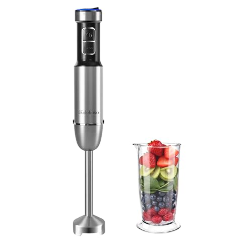 Kolohoso 1500W Batidora de Mano, 2 en 1 Eléctrica Multifuncionales, 4 Cuchillas Afiladas, Acero Inoxidable con Función Antisalpicaduras con 25 Velocidades y TURBO con Batidor de Medidor de 700