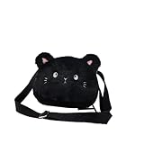 WAS88774 Crossbody Bags Cute Soft Plush 's Shoulder Bag Winter Fashion Boys Furry Handbags Coin Purse(Black)