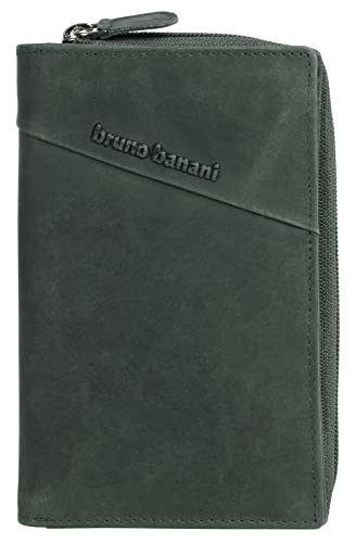 bruno banani Geldbörse im Hochformat Echt Leder Damen Portemonnaie aus Rindleder, Brieftasche für Herren, Geldbeutel mit Reißverschluss, 10 Kartenfächer, Druckknopf grün 021337