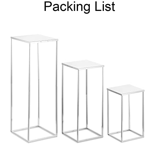 Silver Centerpieces For Table Vase Stand - Set Of 3 Tall Vases For Centerpieces, Columns Metal Flower Stand Floor Vase, Geometric Wedding Centerpieces For Tables, Birthday Party, Ceremony, Home Decor #TOP6
