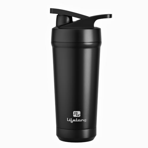 Image of Lifelong Premium Shaker Bottle | Steel Protein Shaker Bottle | Leakproof Shaker for Gym | Sipper Water Bottle for Adults with Detachable Blender | BPA-Free| Measurement Marked | Dishwasher Safe|700ml